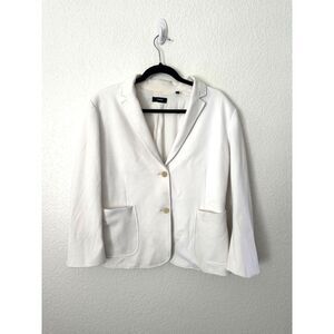 Theory White Cotton Blend Structured Blazer Jacket Size Two Buttons 14